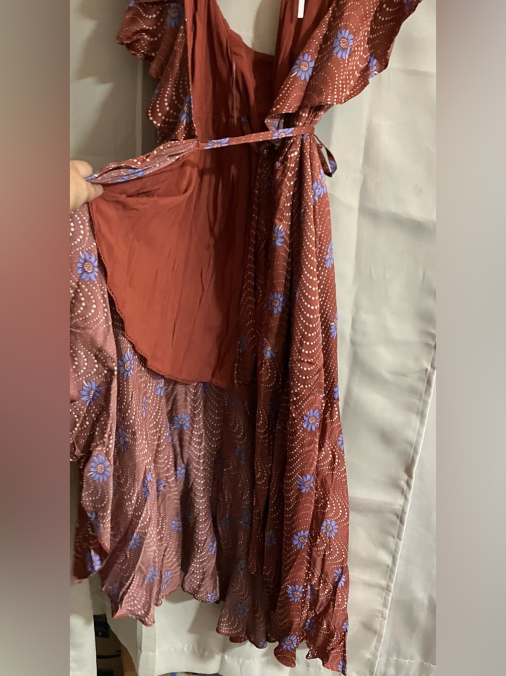 Anthropologie Brown Floral Maxi Dress with Blue Accents - Picture 7 of 16
